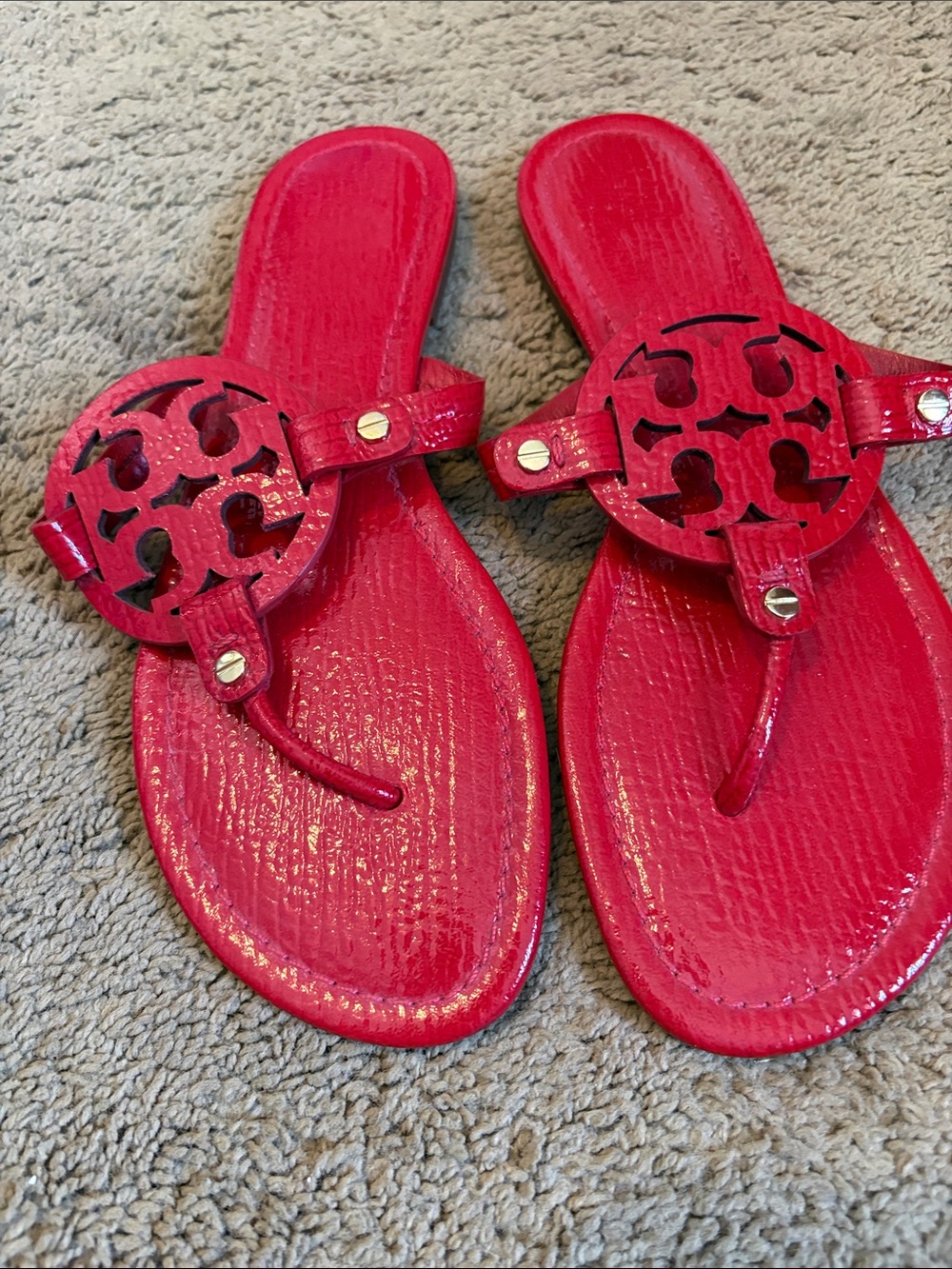 Tory Burch Miller Red Patent Logo Thong Sandals